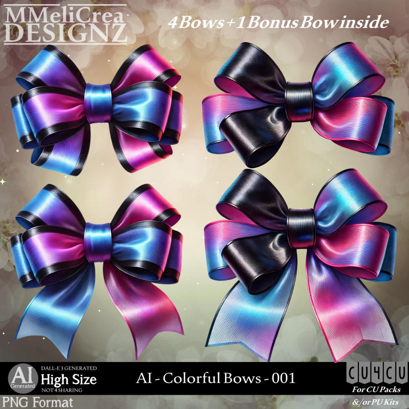 AI - CU4CU - Colorful Bows - 001 (CU4CU/PNG/PACK)